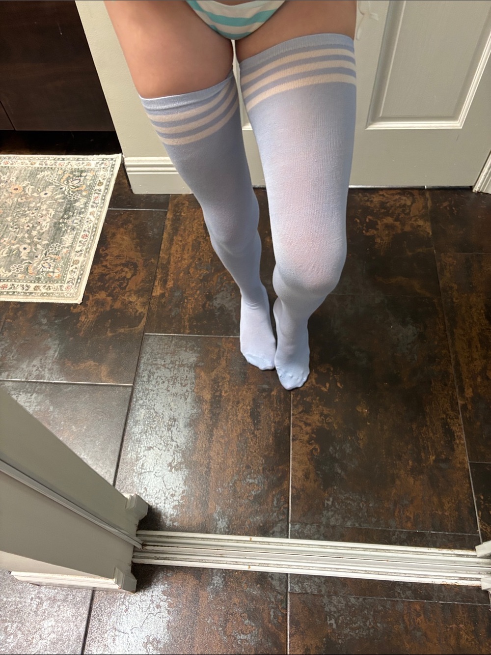 Over-The-Knee Light Blue Stripe Socks - Unbranded